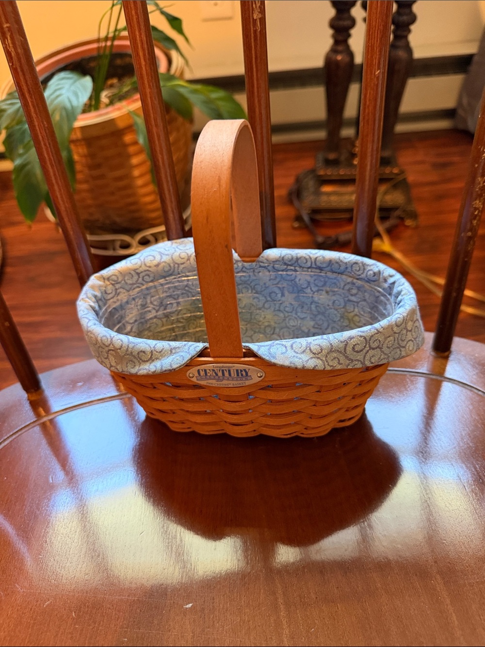 Longaberger Brown Woven Basket with Light Blue Liner